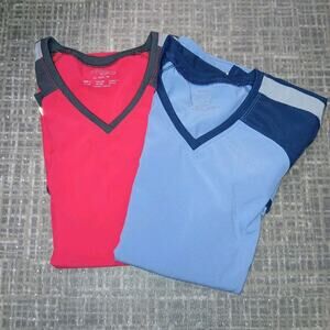 Cherokee Infinity Womens Scrub Top size XS lot of 2 Blue Pink pre-owned